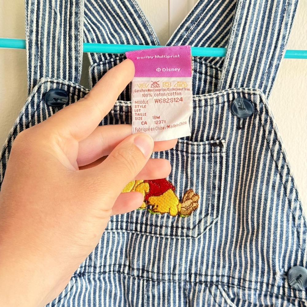 Vintage Disney Baby Overalls 18 Months Striped Denim Winnie the Pooh Baseball - Picture 4 of 11